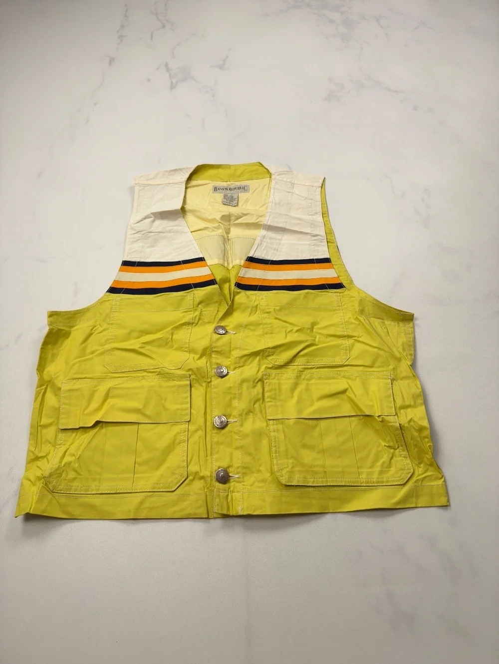 Banana Republic Utility Vest Yellow Striped Vintage Retro - Mens S